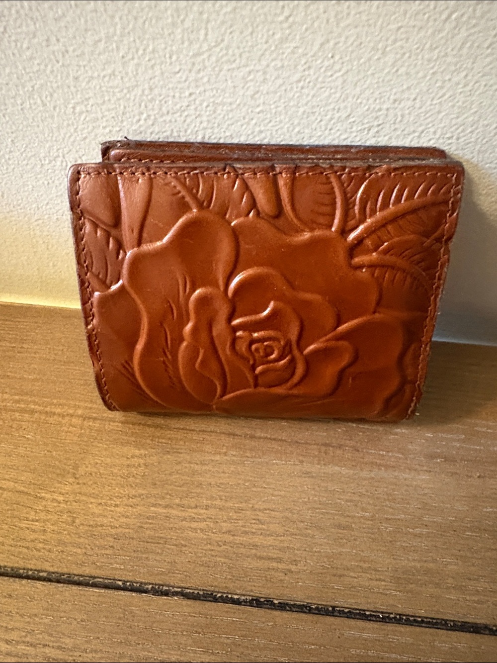 Patricia Nash Tooled Floral Leather Card Holder - Cognac Brown